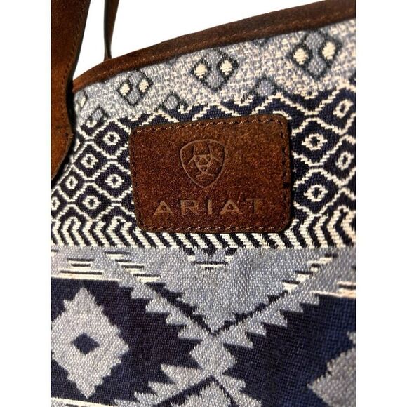 Ariat Madison Woven Concealed Carry Blue Brown Tote Bag Aztec Suede Fringe Large - Picture 8 of 10